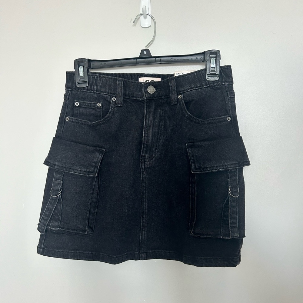 Black Denim Cargo Skirt